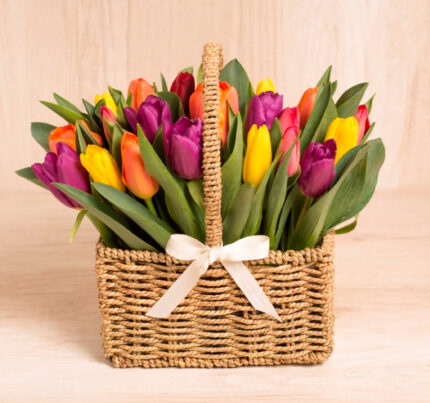 Canasta con 24 Tulipanes